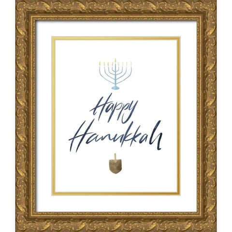 Happy Hanukkah Gold Ornate Wood Framed Art Print with Double Matting by Villa, Milli
