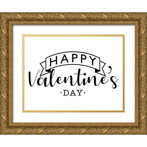 Happy V Day Gold Ornate Wood Framed Art Print with Double Matting by Villa, Milli