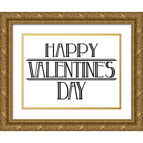 Happy Valentine Day Clean Gold Ornate Wood Framed Art Print with Double Matting by Villa, Milli