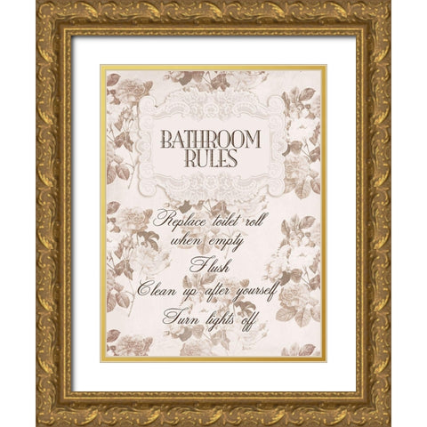 Bathroom Rules 1 Gold Ornate Wood Framed Art Print with Double Matting by Villa, Milli