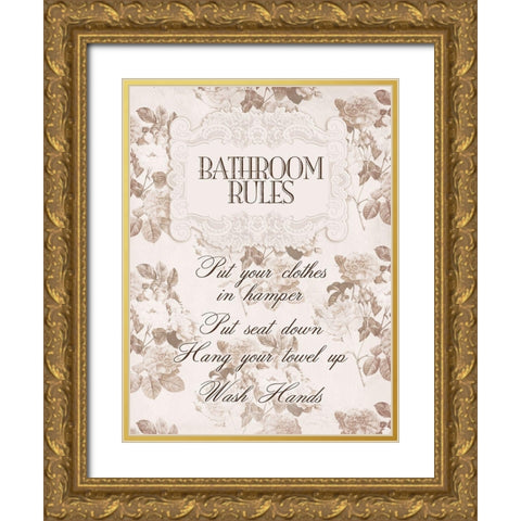 Bathrrom Rules 2 Gold Ornate Wood Framed Art Print with Double Matting by Villa, Milli