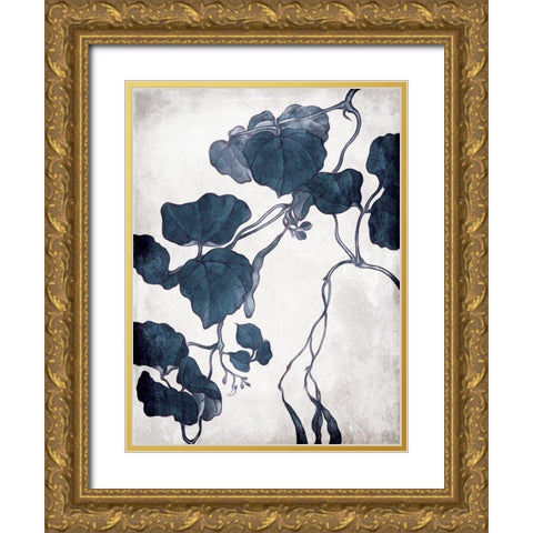 Blue Hanging Leaves 1 Gold Ornate Wood Framed Art Print with Double Matting by Villa, Milli