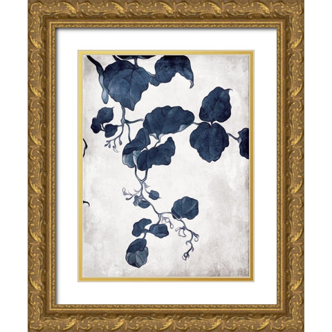 Blue Hanging Leaves 2 Gold Ornate Wood Framed Art Print with Double Matting by Villa, Milli