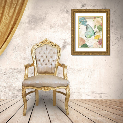 Butterfly Flowers Gold Ornate Wood Framed Art Print with Double Matting by Villa, Milli
