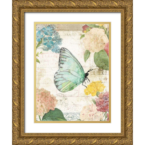 Butterfly Flowers Gold Ornate Wood Framed Art Print with Double Matting by Villa, Milli