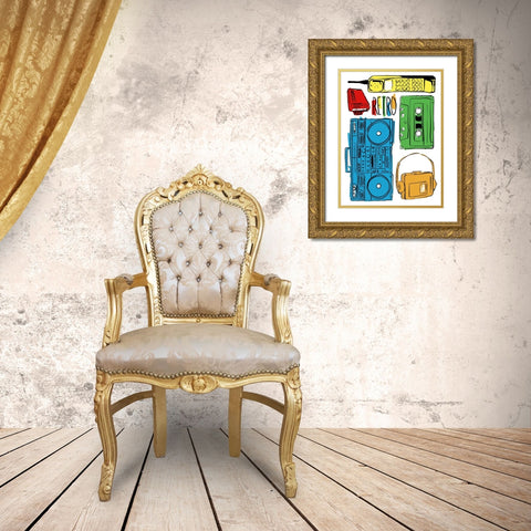 Retro Electronix Colored Gold Ornate Wood Framed Art Print with Double Matting by Villa, Milli