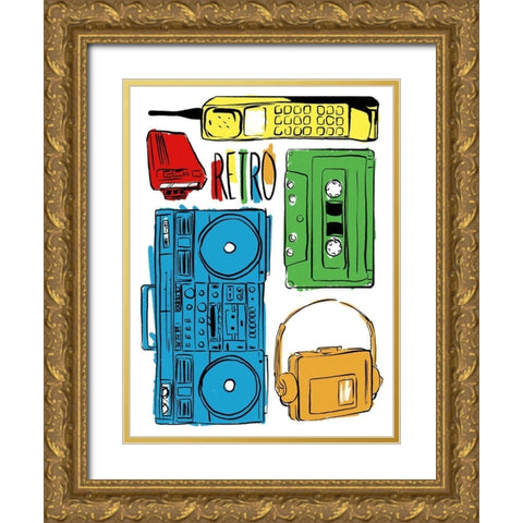 Retro Electronix Colored Gold Ornate Wood Framed Art Print with Double Matting by Villa, Milli