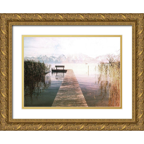 Dock To The Mountain Gold Ornate Wood Framed Art Print with Double Matting by Villa, Milli