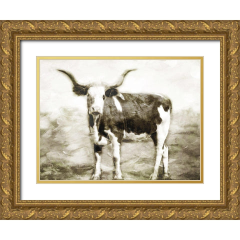 Look At The Cow Gold Ornate Wood Framed Art Print with Double Matting by Villa, Milli
