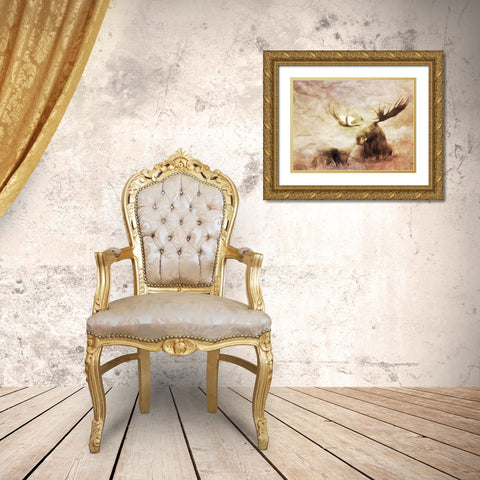 Moose Relaxing Gold Ornate Wood Framed Art Print with Double Matting by Villa, Milli