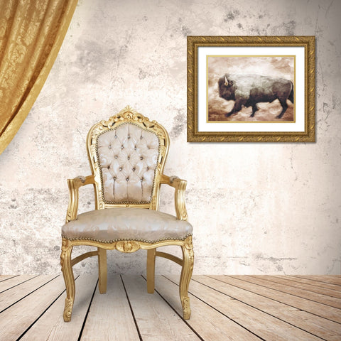 Buffalo Walk Gold Ornate Wood Framed Art Print with Double Matting by Villa, Milli