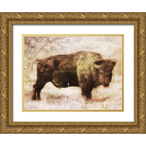 Buffalo Stance Gold Ornate Wood Framed Art Print with Double Matting by Villa, Milli