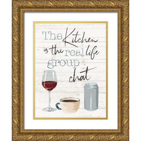 Kitchen Group Chat Gold Ornate Wood Framed Art Print with Double Matting by Villa, Milli