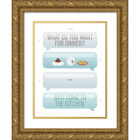 Texting For Dinner Gold Ornate Wood Framed Art Print with Double Matting by Villa, Milli