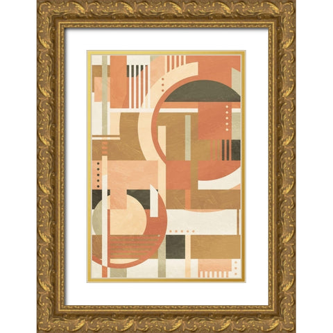 Geo Puzzle Boho Style Gold Ornate Wood Framed Art Print with Double Matting by Villa, Milli