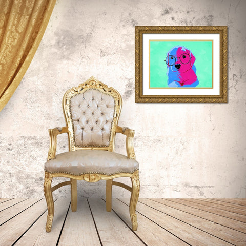 Puppy Eyes V3 Gold Ornate Wood Framed Art Print with Double Matting by Villa, Milli