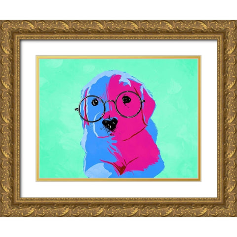 Puppy Eyes V3 Gold Ornate Wood Framed Art Print with Double Matting by Villa, Milli