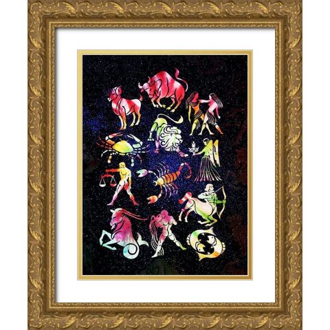 Zodiac Tie Dye Reverse Gold Ornate Wood Framed Art Print with Double Matting by Villa, Milli