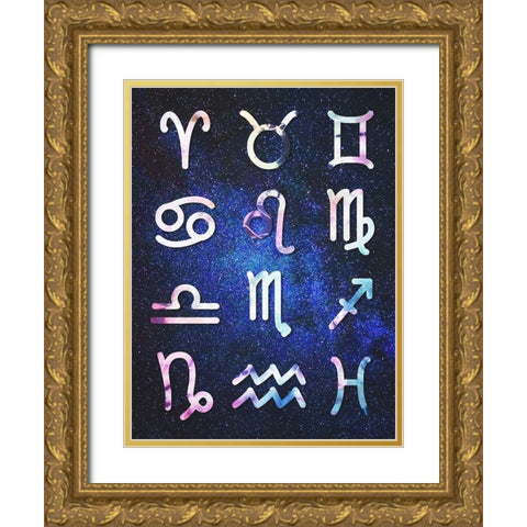 Symbol Zodiac Tie Dye Reverse Gold Ornate Wood Framed Art Print with Double Matting by Villa, Milli