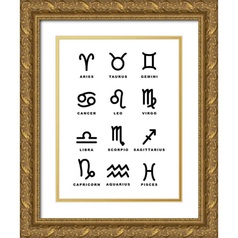 Symbol Zodiac Gold Ornate Wood Framed Art Print with Double Matting by Villa, Milli