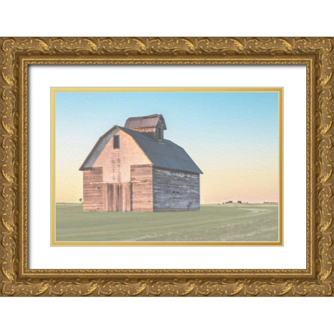 Sunset Pastel Barn Gold Ornate Wood Framed Art Print with Double Matting by Villa, Milli