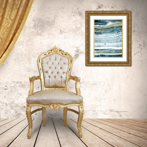 Gold Teal Flow Gold Ornate Wood Framed Art Print with Double Matting by Villa, Milli