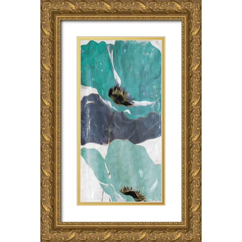 Floral Teal Blue Three Gold Ornate Wood Framed Art Print with Double Matting by Villa, Milli