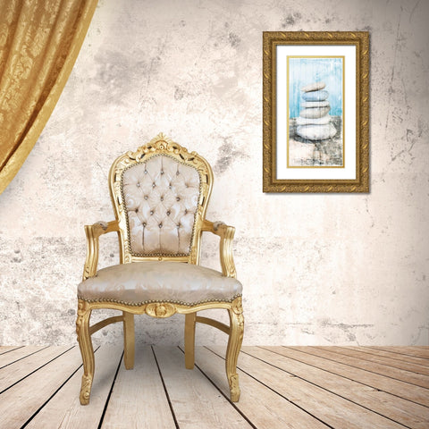 Stacked Rocks At Sea Gold Ornate Wood Framed Art Print with Double Matting by Villa, Milli