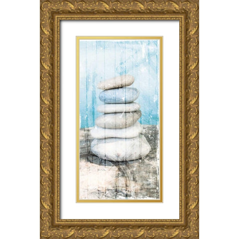 Stacked Rocks At Sea Gold Ornate Wood Framed Art Print with Double Matting by Villa, Milli