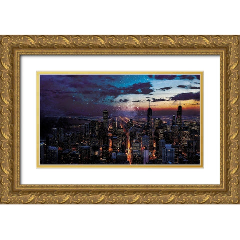 Chicago Skyline Gold Ornate Wood Framed Art Print with Double Matting by Villa, Milli