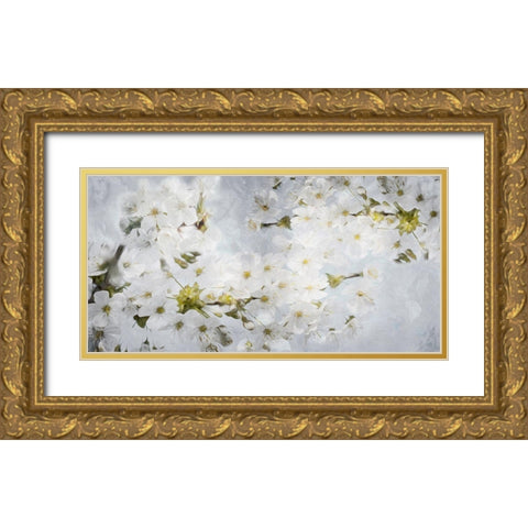 More White Flowers In Grey Gold Ornate Wood Framed Art Print with Double Matting by Villa, Mlli
