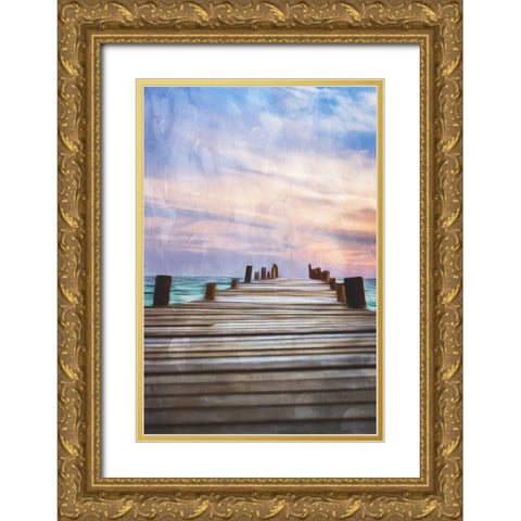 Lookout On The Deck Gold Ornate Wood Framed Art Print with Double Matting by Villa, Mlli