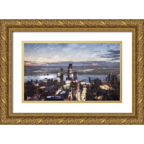 City On The Water Gold Ornate Wood Framed Art Print with Double Matting by Villa, Mlli