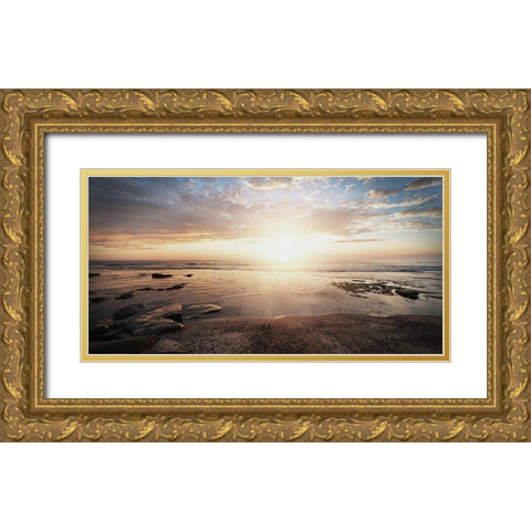 Walk On The Beach Gold Ornate Wood Framed Art Print with Double Matting by Villa, Mlli