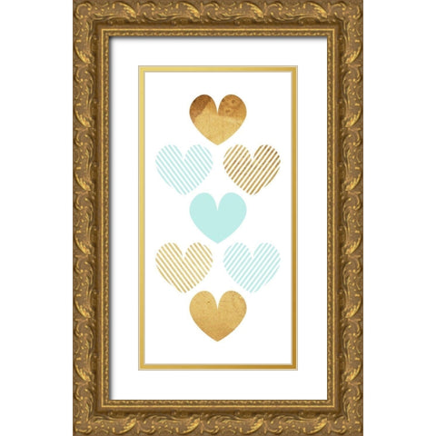 Crossed Heart Teal Gold Ornate Wood Framed Art Print with Double Matting by Villa, Mlli