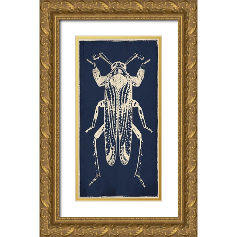 Bug Life Blue Four Gold Ornate Wood Framed Art Print with Double Matting by Villa, Milli