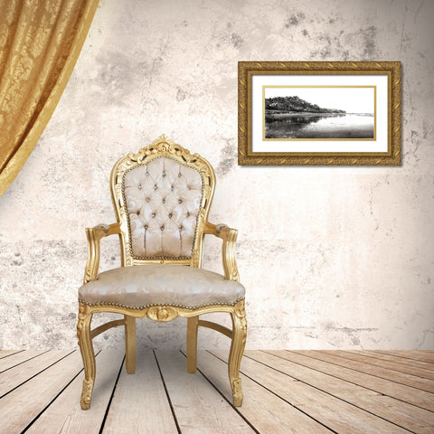 Black And White Beach Gold Ornate Wood Framed Art Print with Double Matting by Villa, Mlli