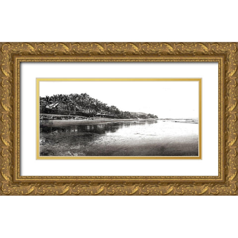 Black And White Beach Gold Ornate Wood Framed Art Print with Double Matting by Villa, Mlli