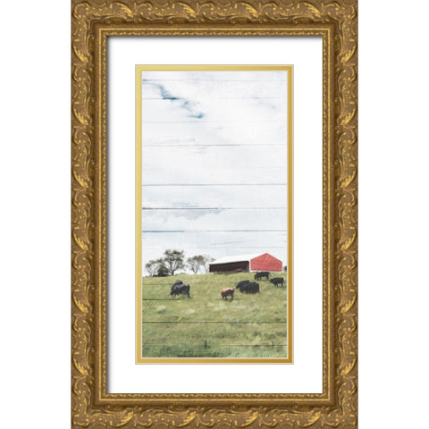 Farm On The Hill Gold Ornate Wood Framed Art Print with Double Matting by Villa, Mlli