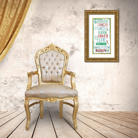 Reindeer Names Gold Ornate Wood Framed Art Print with Double Matting by Villa, Mlli