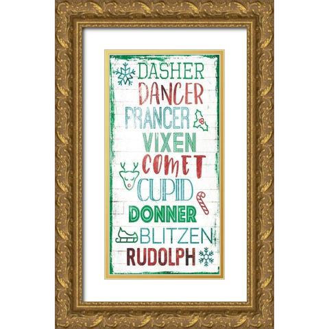 Reindeer Names Gold Ornate Wood Framed Art Print with Double Matting by Villa, Mlli