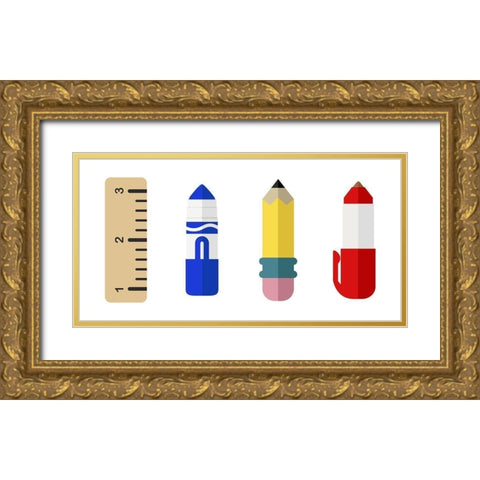 School Supplies Gold Ornate Wood Framed Art Print with Double Matting by Villa, Mlli