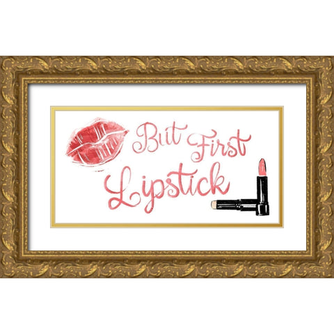 First Lipstick Horizontal Gold Ornate Wood Framed Art Print with Double Matting by Villa, Mlli