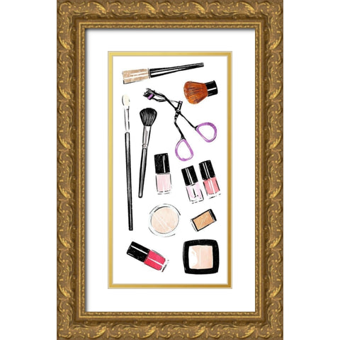Makeup Tools Gold Ornate Wood Framed Art Print with Double Matting by Villa, Mlli