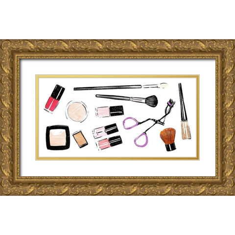 Makeup Tools Horizontal Gold Ornate Wood Framed Art Print with Double Matting by Villa, Mlli