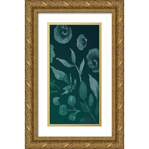 Teal Florals In The Wind Gold Ornate Wood Framed Art Print with Double Matting by Villa, Milli