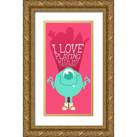 I Love Playing With My Friends Gold Ornate Wood Framed Art Print with Double Matting by Villa, Milli