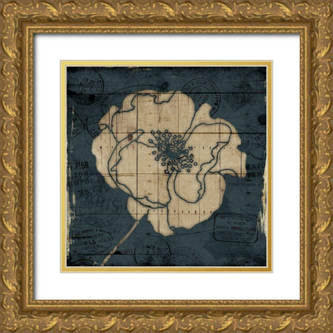 Traveled Blue Flower Gold Ornate Wood Framed Art Print with Double Matting by Villa, Mlli