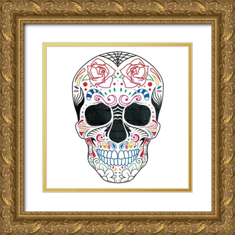 Colorful Candy Skull Gold Ornate Wood Framed Art Print with Double Matting by Villa, Mlli