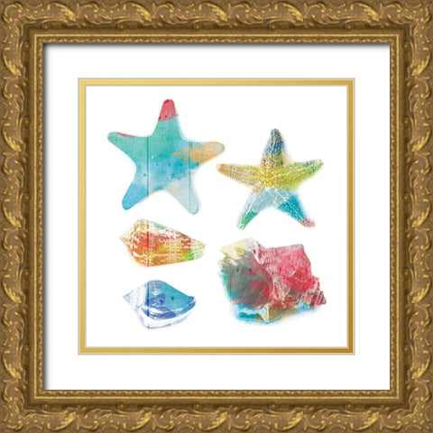 Shells and Stars Gold Ornate Wood Framed Art Print with Double Matting by Villa, Mlli
